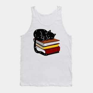 Baby Cat Sleeping On Books Cute Bookworm Tank Top